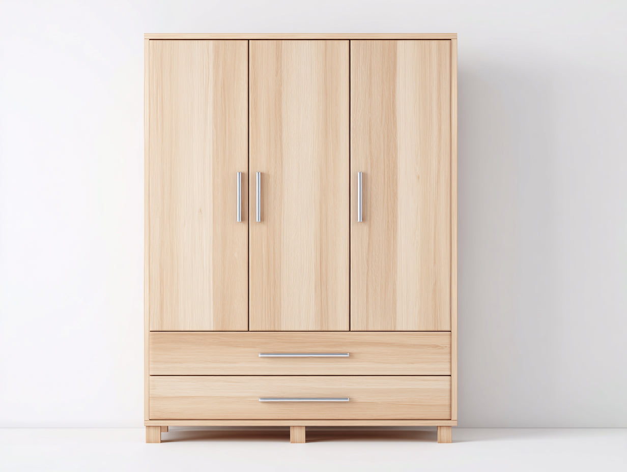 Armoire - panneaux de bois - 146x52x192 cm - bois clair - style scandinave
