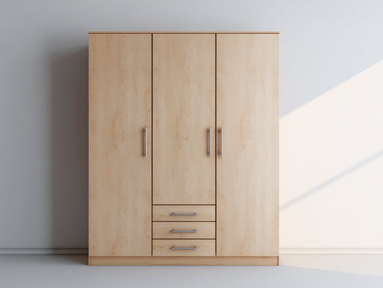 Armoire-Bois-Métal-175x55x205 cm-Pin clair-Style contemporain