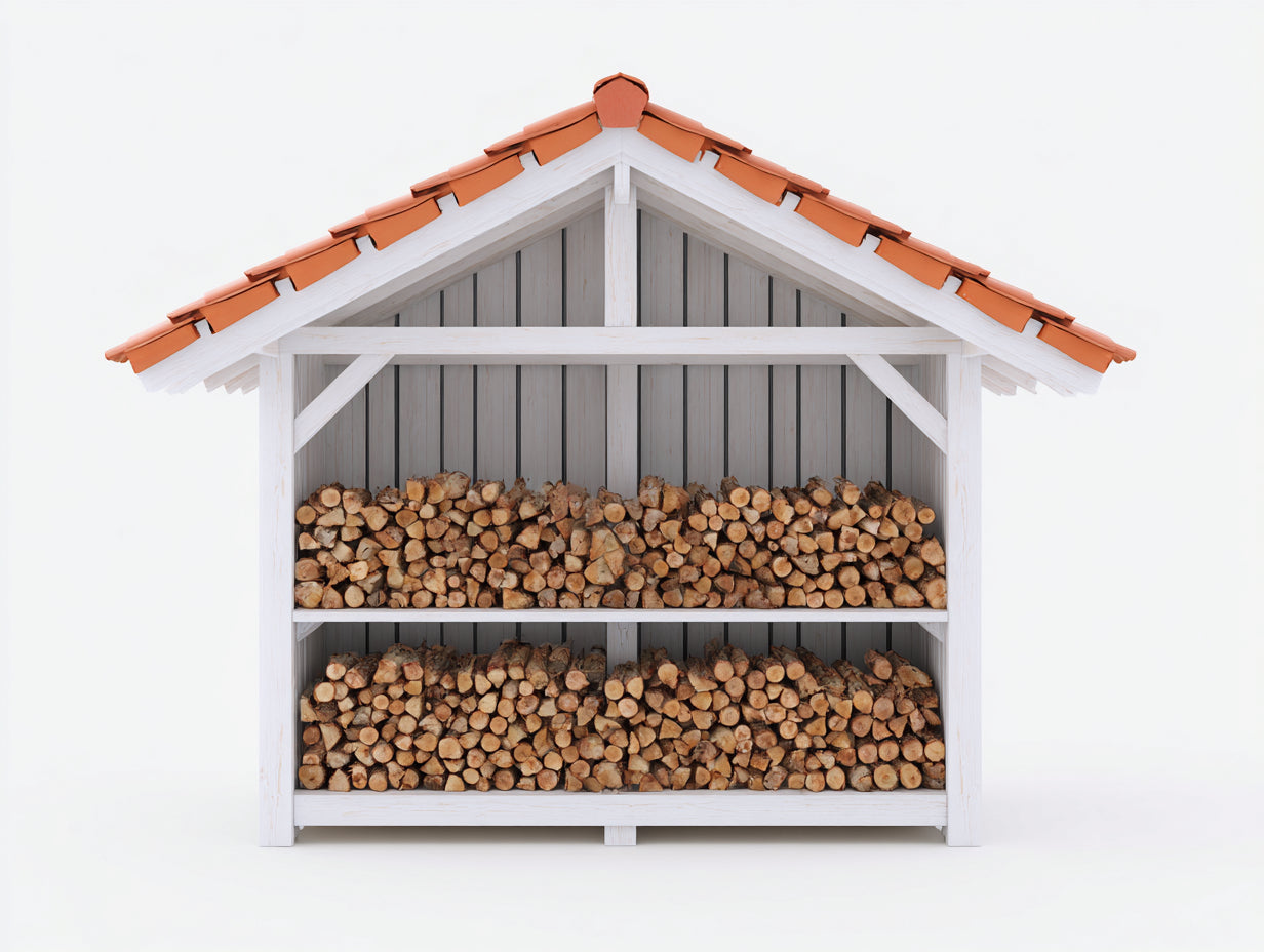 Abri à bûches - Bois - 220x82x185 cm - Blanc-Rouge brique - Style chalet
