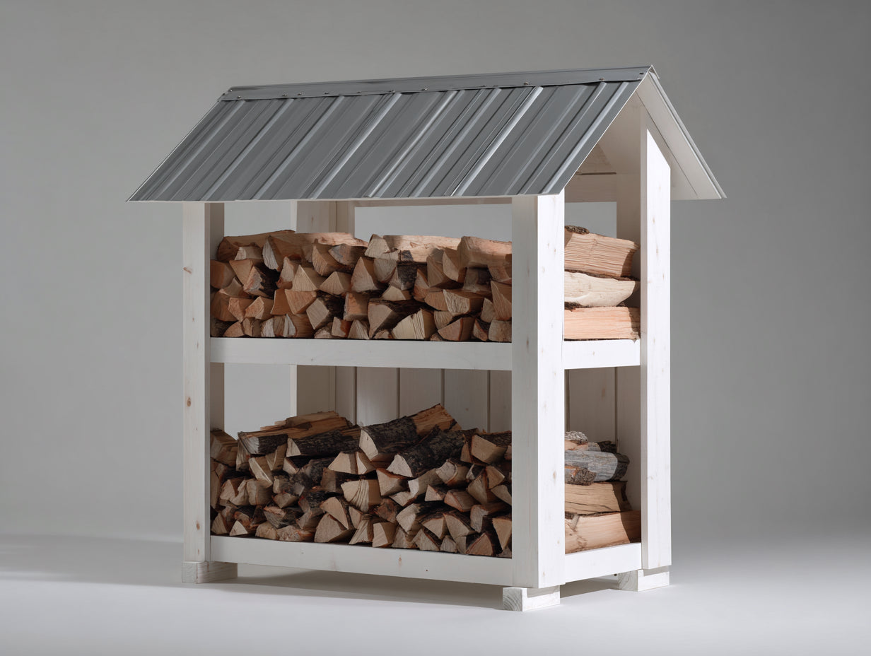 Abri à bûches - Bois - 135x72x158 cm - Blanc-Gris - Style couvert ouvert