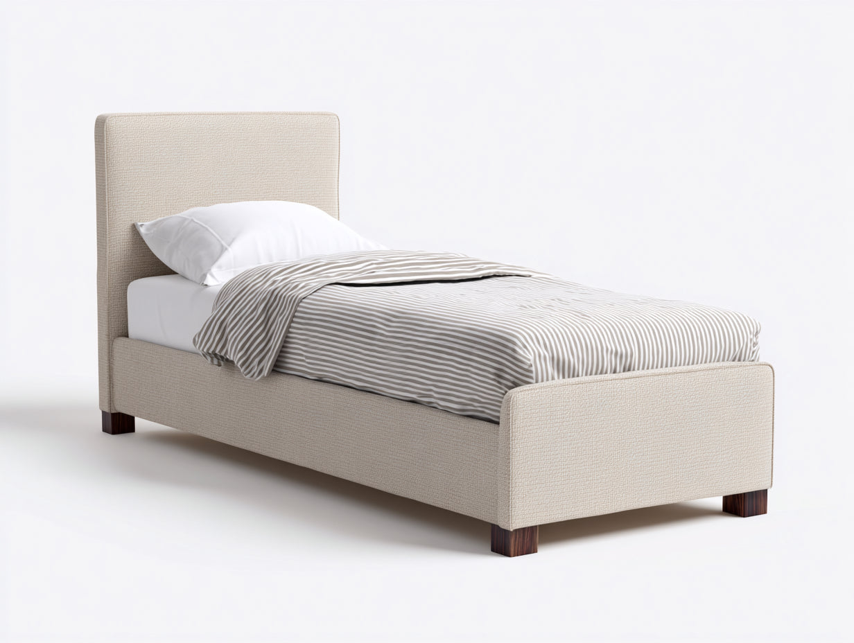 Lit simple-Tissu-Bois-205x98x111 cm-Beige-Marron-Style moderne
