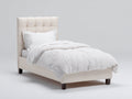 Lit simple-Tissu-Bois-205x98x116 cm-Beige-Marron-Style moderne