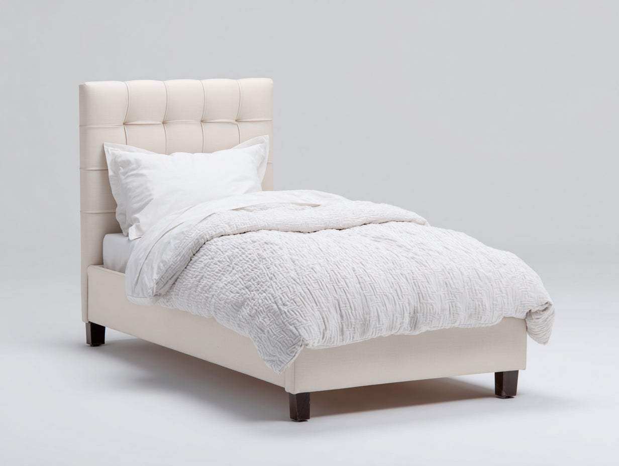 Lit simple-Tissu-Bois-205x98x116 cm-Beige-Marron-Style moderne