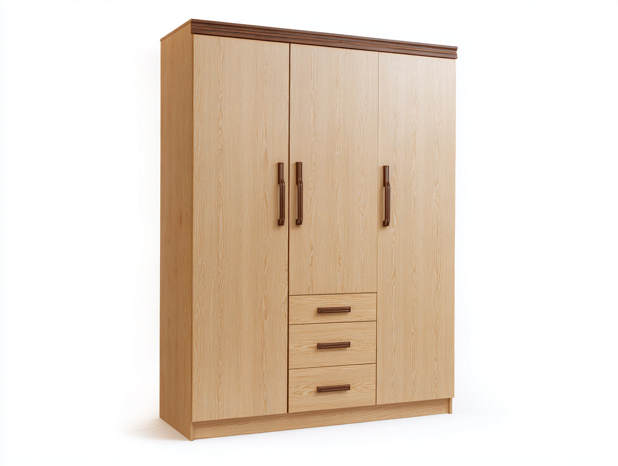 Armoire-Bois-Métal-180x55x205 cm-Chêne clair-Noyer-Style contemporain