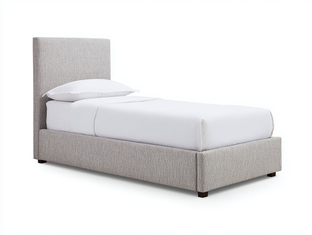 Lit simple-Tissu-Bois-203x96x105 cm-Gris clair-Marron-Style contemporain