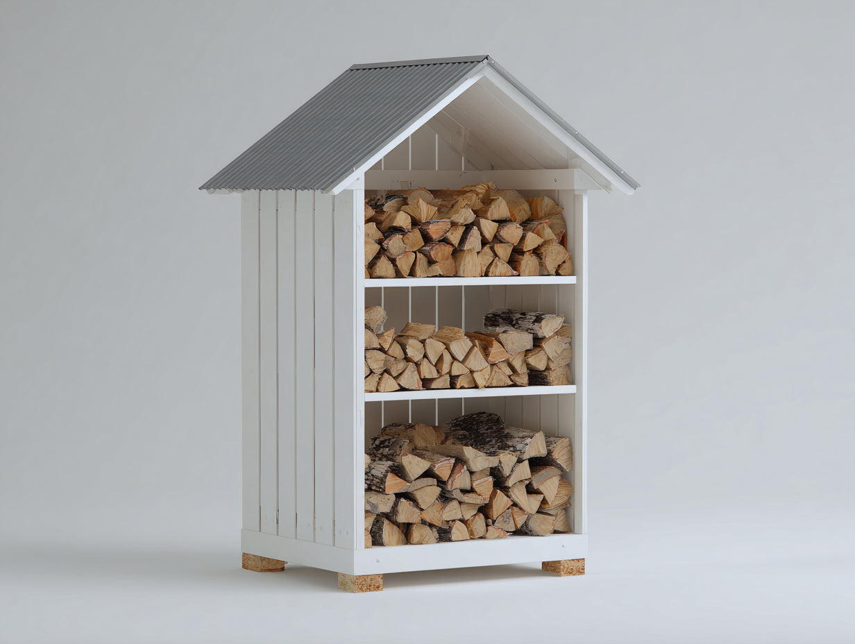 Abri à bûches - Bois - 90x60x170 cm - Blanc-Gris - Compact vertical