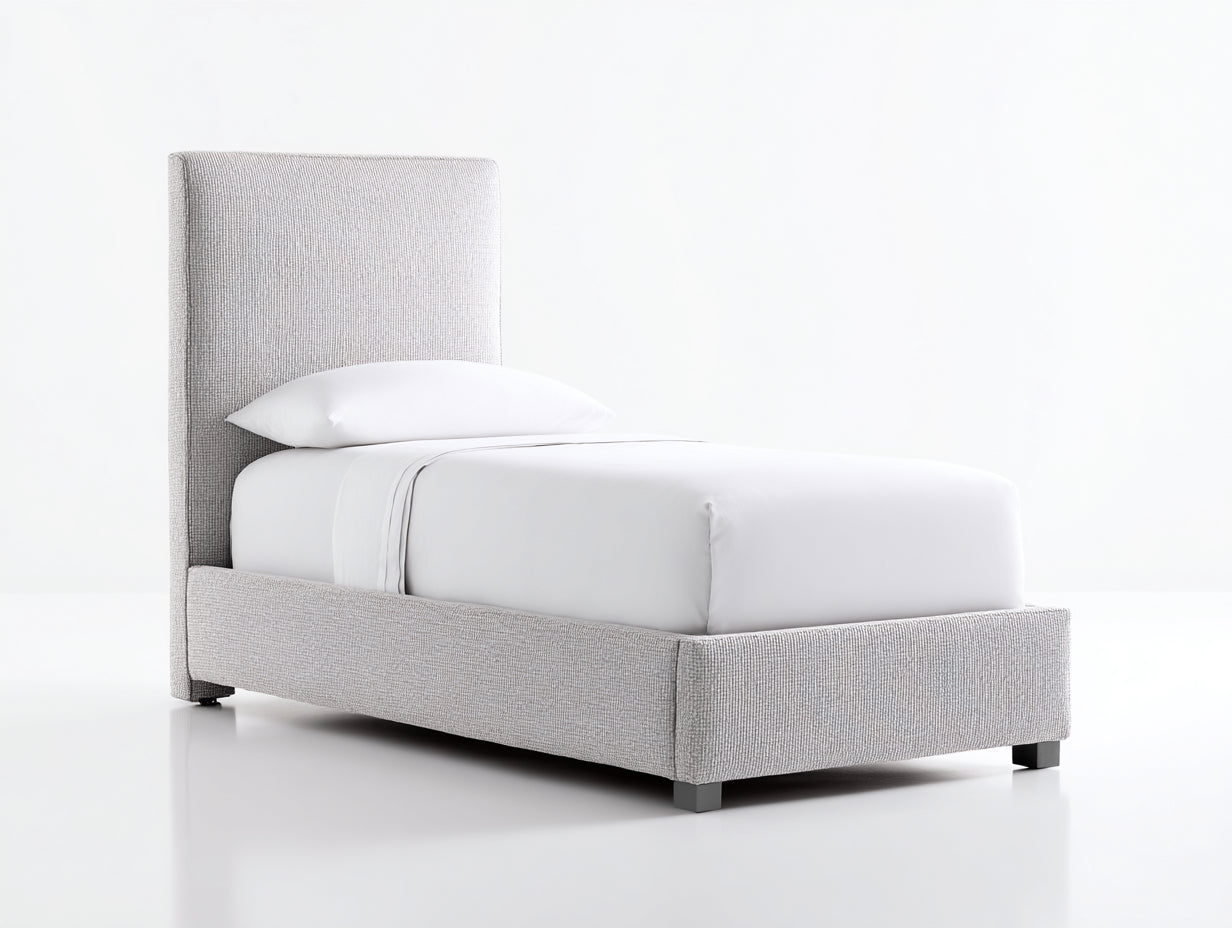 Lit simple-Tissu-Métal-203x96x104 cm-Gris clair-Noir-Style contemporain