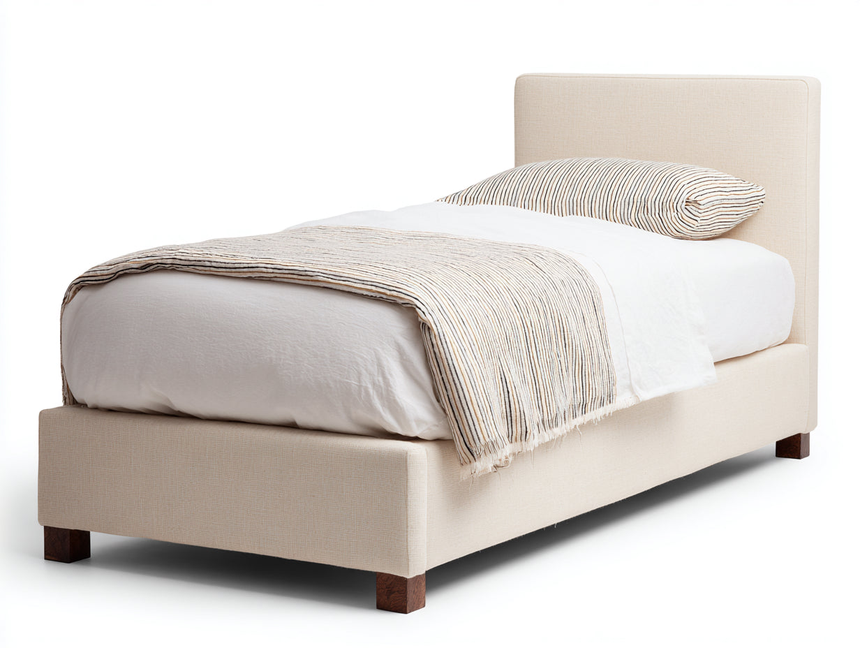 Lit simple-Tissu-Bois-205x98x110 cm-Beige-Marron-Style moderne