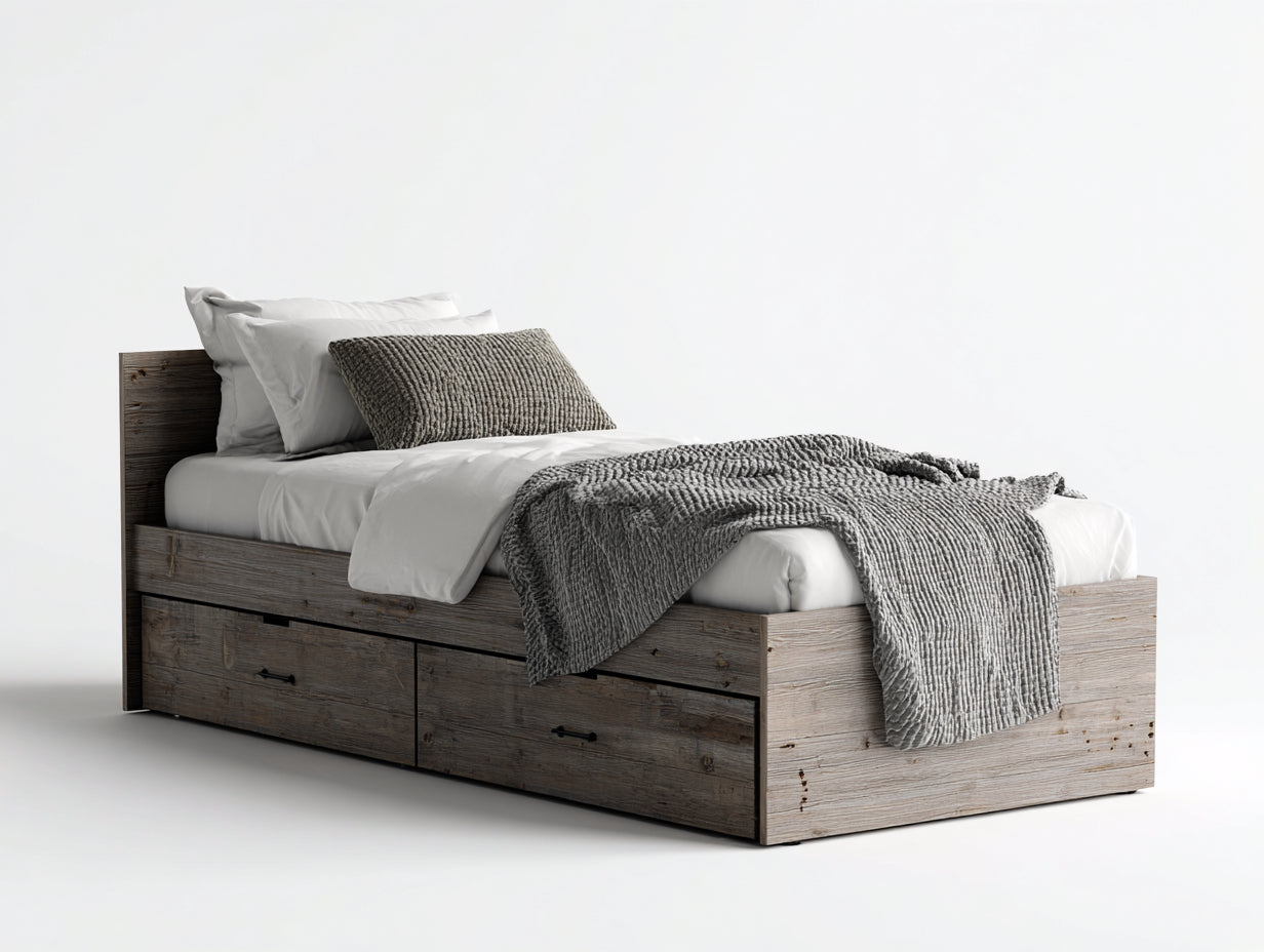 Lit simple-Bois-203x96x92 cm-Gris brun-Style rustique moderne
