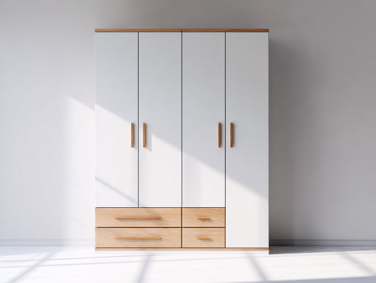 Armoire - panneaux de bois - 162x54x201 cm - blanc-bois naturel - style contemporain