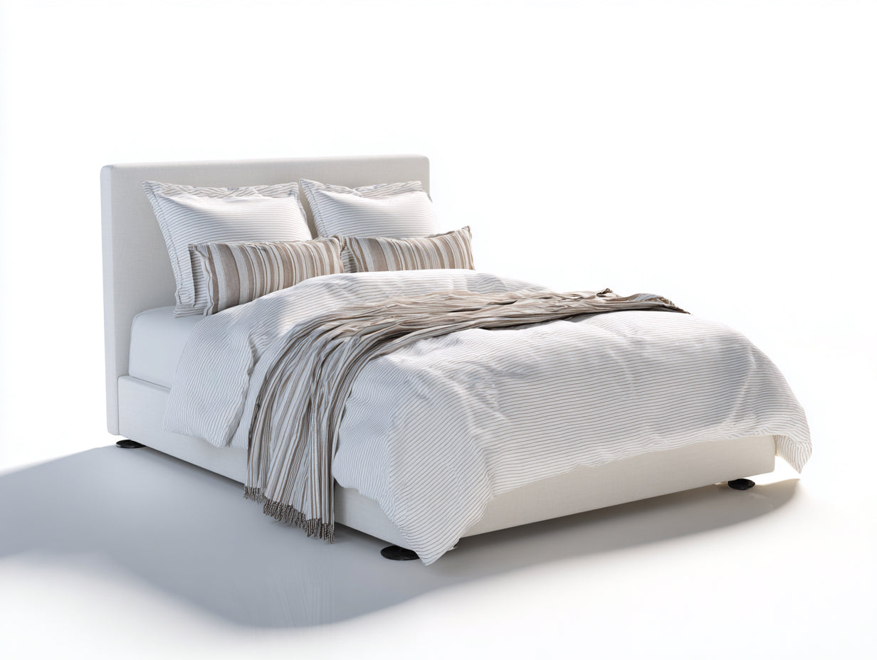 Lit double-Tissu-Bois-Mousse-214 x 172 x 108 cm-Blanc-Style moderne