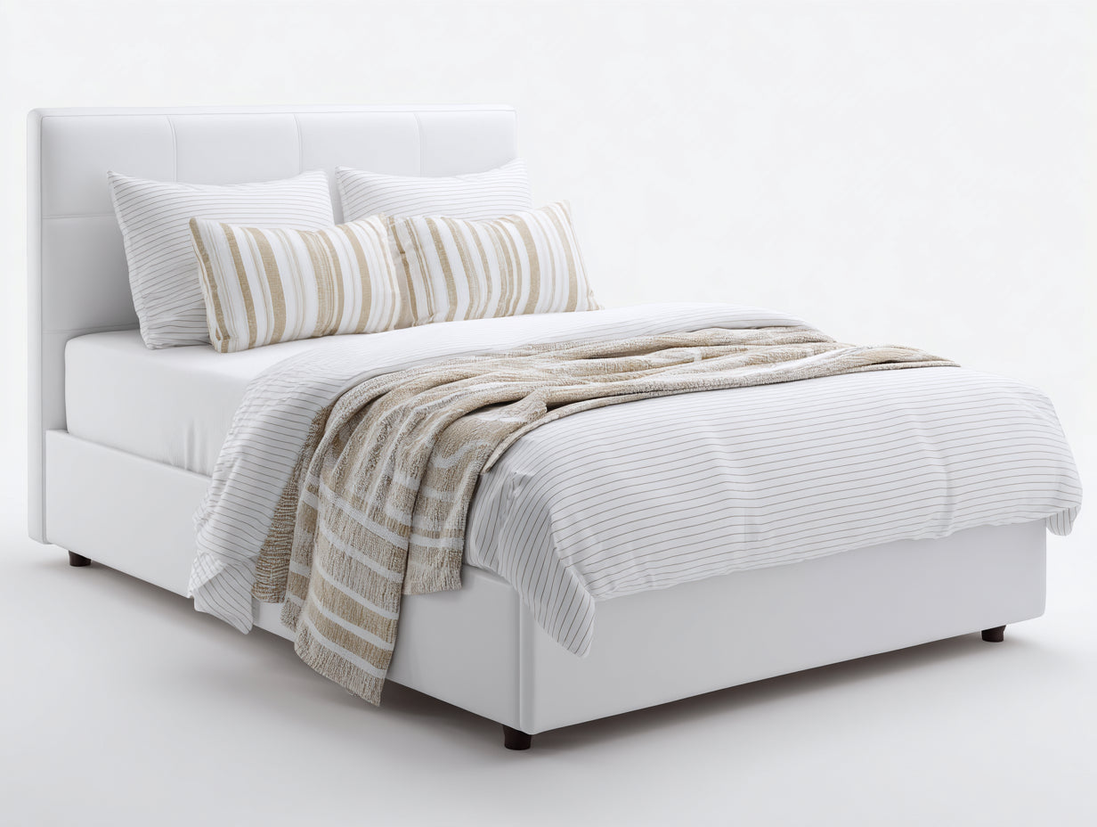 Lit double-Tissu-Bois-Mousse-215 x 175 x 118 cm-Blanc-Style moderne