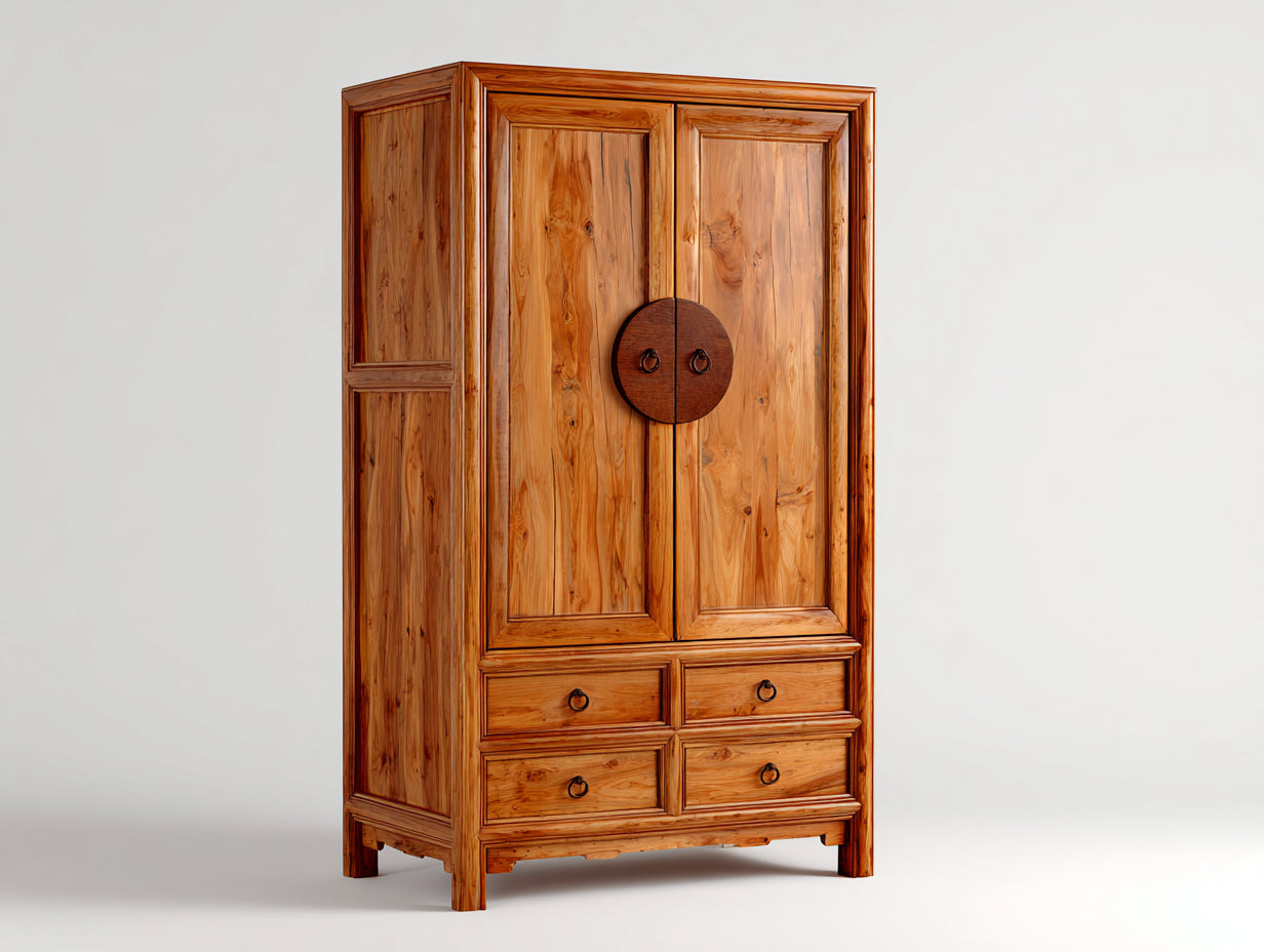 Armoire-Bois-Métal-135x55x200 cm-Cerisier naturel-Style classique
