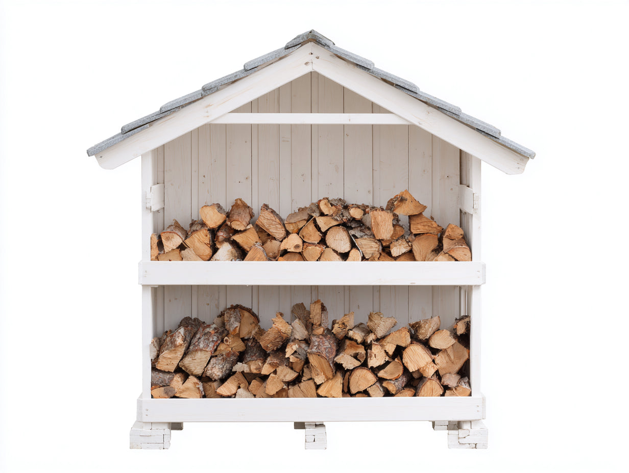 Abri à bûches - Bois - 150x65x175 cm - Blanc-Gris - Traditionnel extérieur