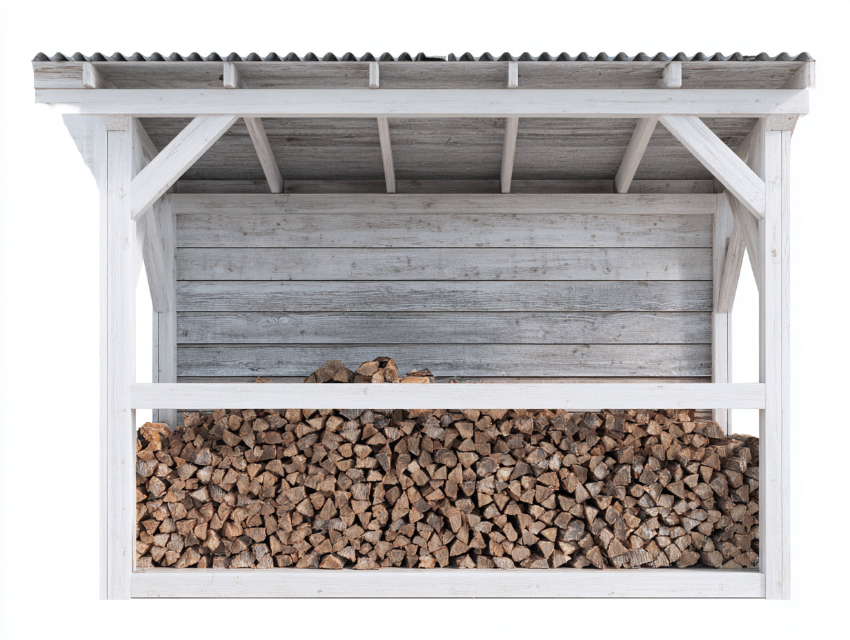 Abri à bûches - Bois - 240x70x165 cm - Blanc-Gris - Design ouvert