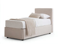 Lit simple-Tissu-Bois-205x99x110 cm-Beige-Noir-Style contemporain