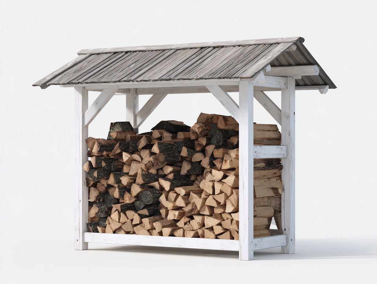 Abri à bûches - Bois - 185x72x160 cm - Blanc-Gris - Rustique extérieur