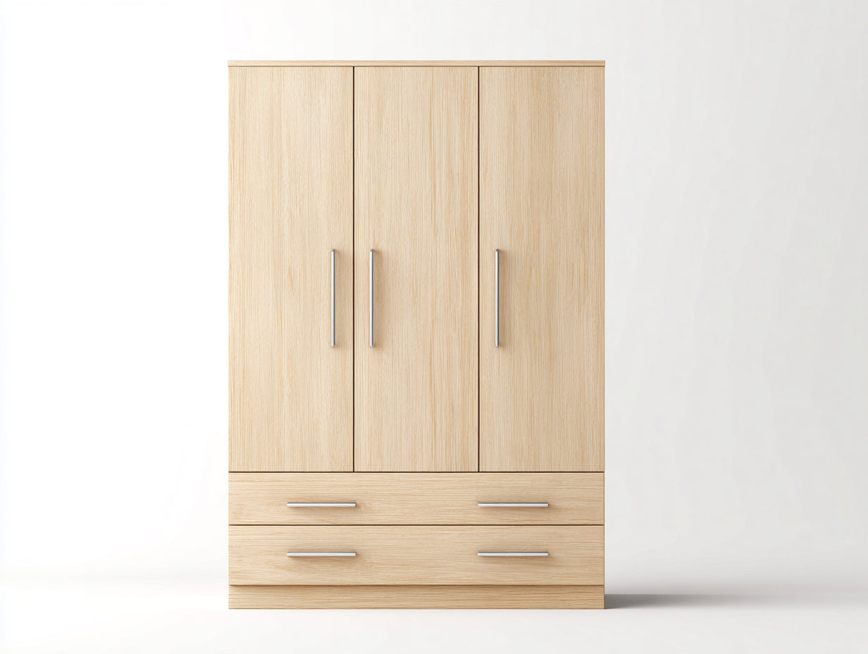Armoire-Bois-Métal-165x55x205 cm-Chêne clair-Style contemporain