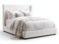 Lit double-Tissu-Bois-Mousse-219 x 179 x 130 cm-Blanc cassé-Style contemporain