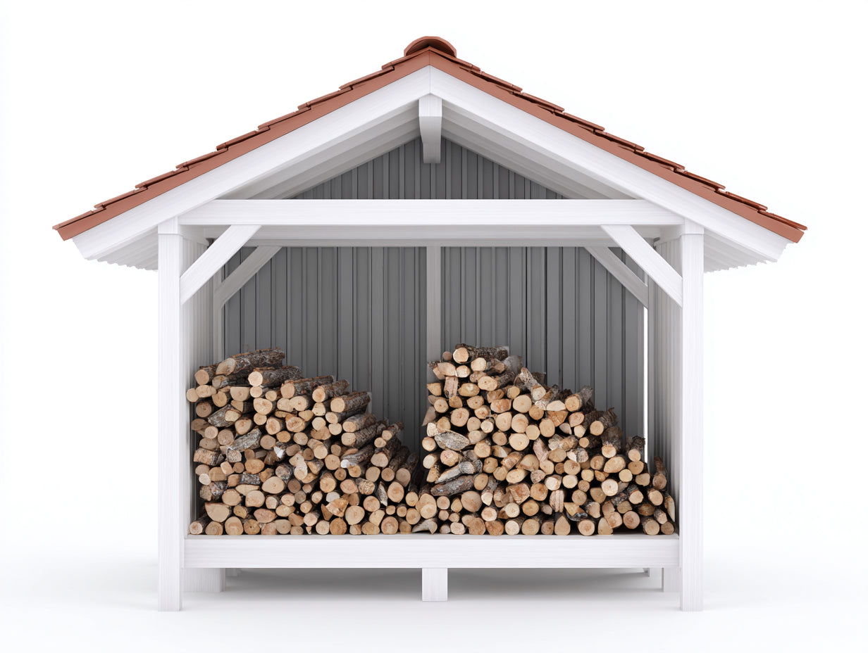 Abri à bûches - Bois - 220x80x185 cm - Blanc-Gris-Rouge brique - Style chalet