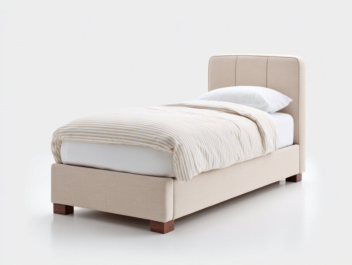 Lit simple-Tissu-Bois-204x98x111 cm-Beige-Marron-Style contemporain