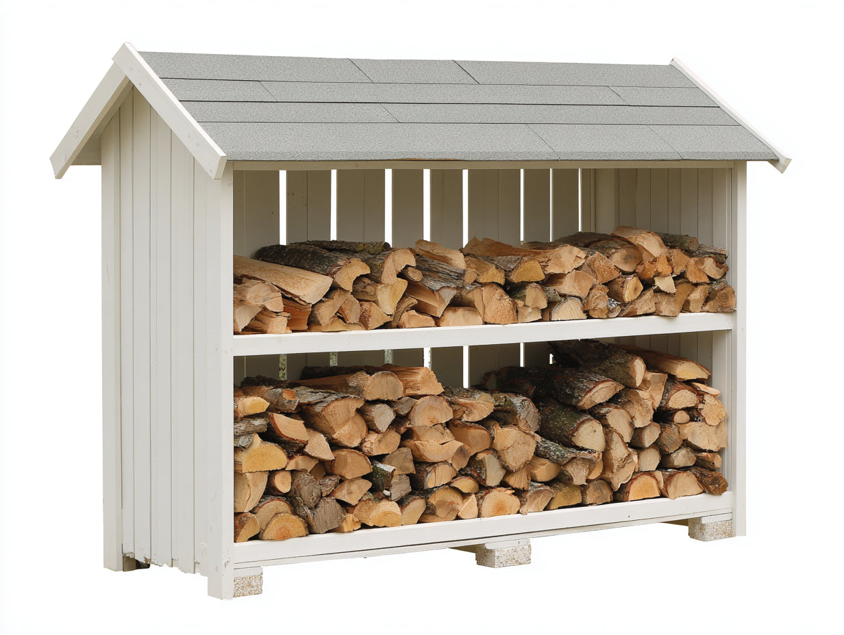 Abri à bûches - Bois - 200x70x160 cm - Blanc-Gris - Style chalet extérieur