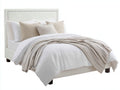 Lit double-Tissu-Bois-Mousse-Métal-216 x 176 x 124 cm-Blanc-Style classique