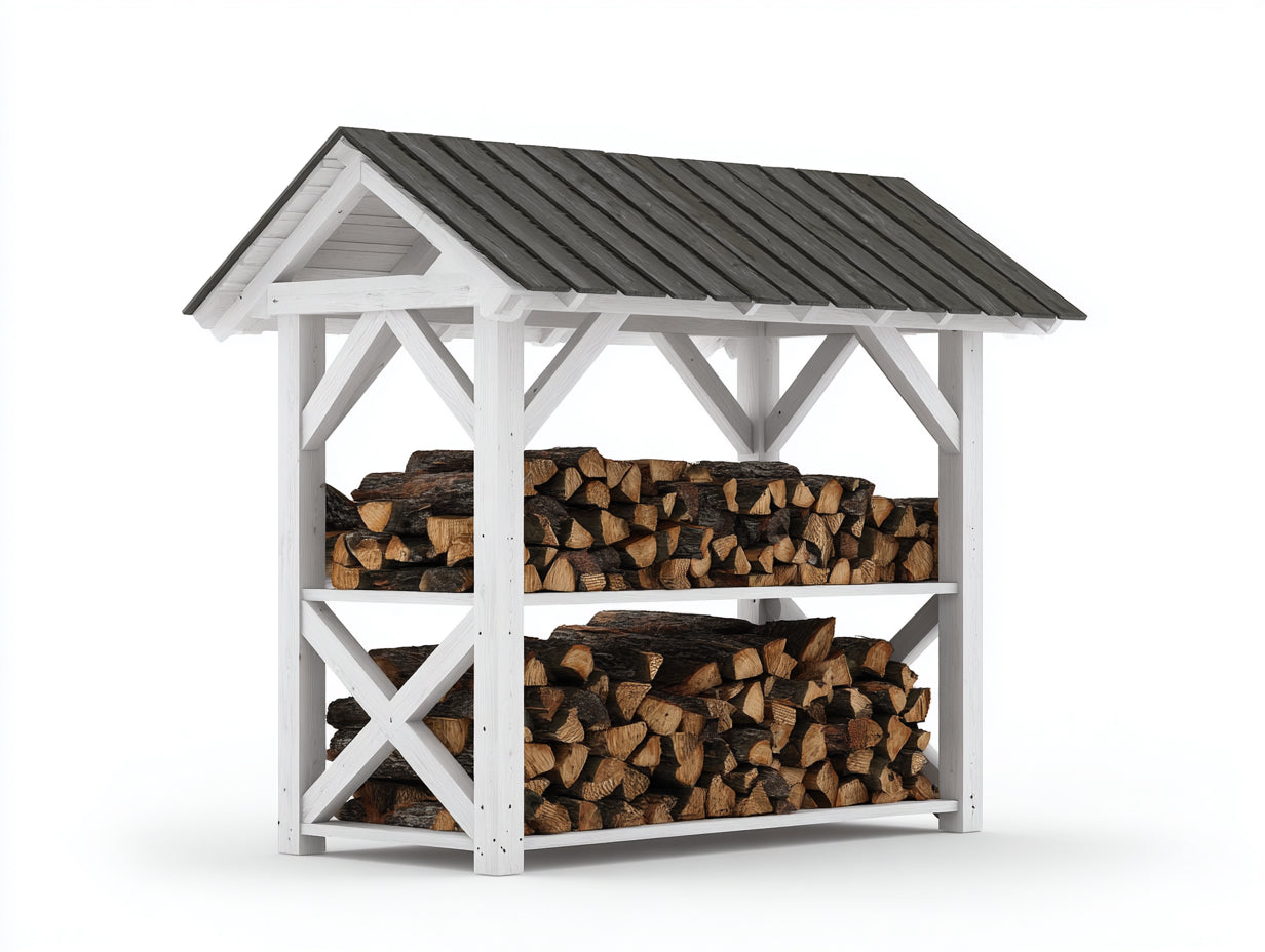 Abri à bûches - Bois - 180x70x165 cm - Blanc-Gris foncé - Ouvert extérieur