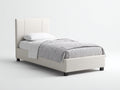 Lit simple-Tissu-Métal-206x99x112 cm-Beige-Noir-Style moderne