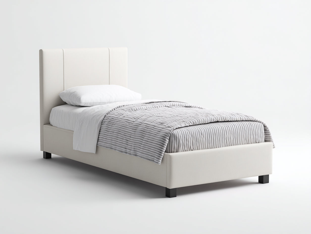 Lit simple-Tissu-Métal-206x99x112 cm-Beige-Noir-Style moderne