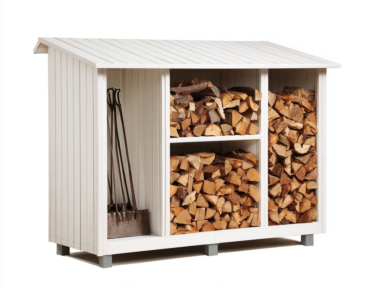Abri à bûches - Bois - 230x78x165 cm - Blanc - Moderne extérieur