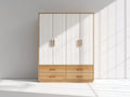 Armoire - panneaux de bois - 174x56x202 cm - blanc-bois naturel - style moderne