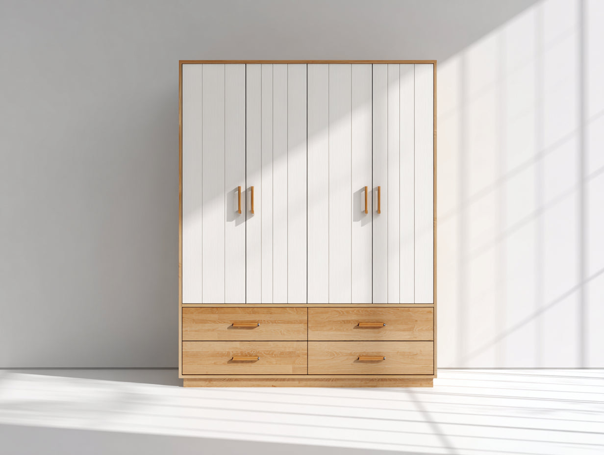 Armoire - panneaux de bois - 174x56x202 cm - blanc-bois naturel - style moderne