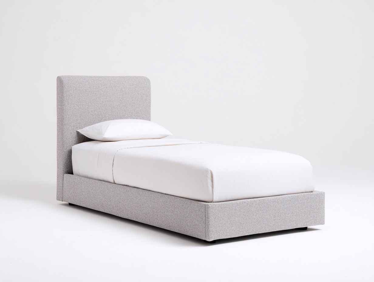 Lit simple-Tissu-Métal-202x95x103 cm-Gris clair-Noir-Style minimaliste